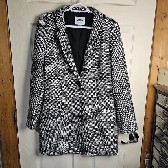 Old Navy Black & White Patterned Blazer-Style One-Button Women’s Coat Size M - Picture 7 of 7